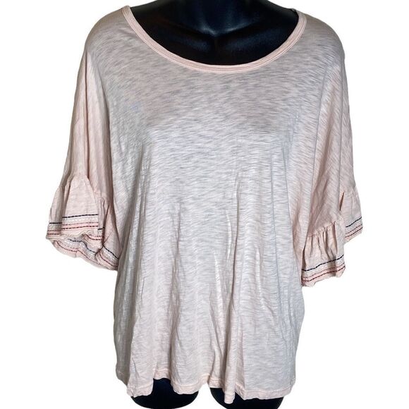 Sundry tee pink flounce sleeve yarn trim scoop neck sheer tee size 4 - Picture 1 of 7